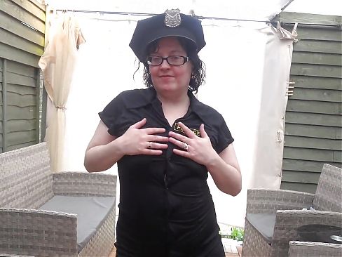 Sexy Police Woman Cosplay Stripping in Holdup Stockings